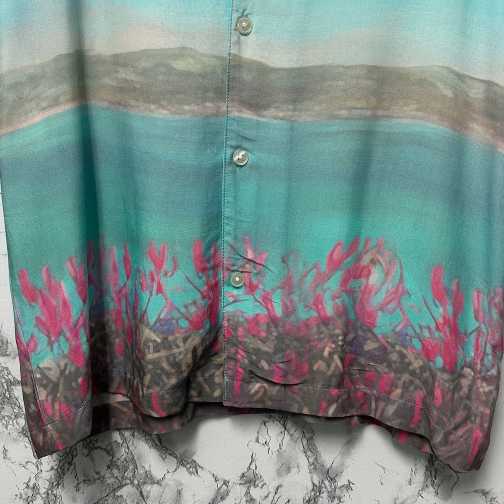 Original Use Men's Turquoise Patterned Short-Sleeve Button Shirt Boxy Fit Size S - Picture 4 of 12